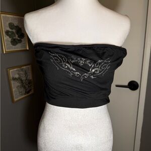 SHEIN Black Tube Top  with Rhinestone Accents